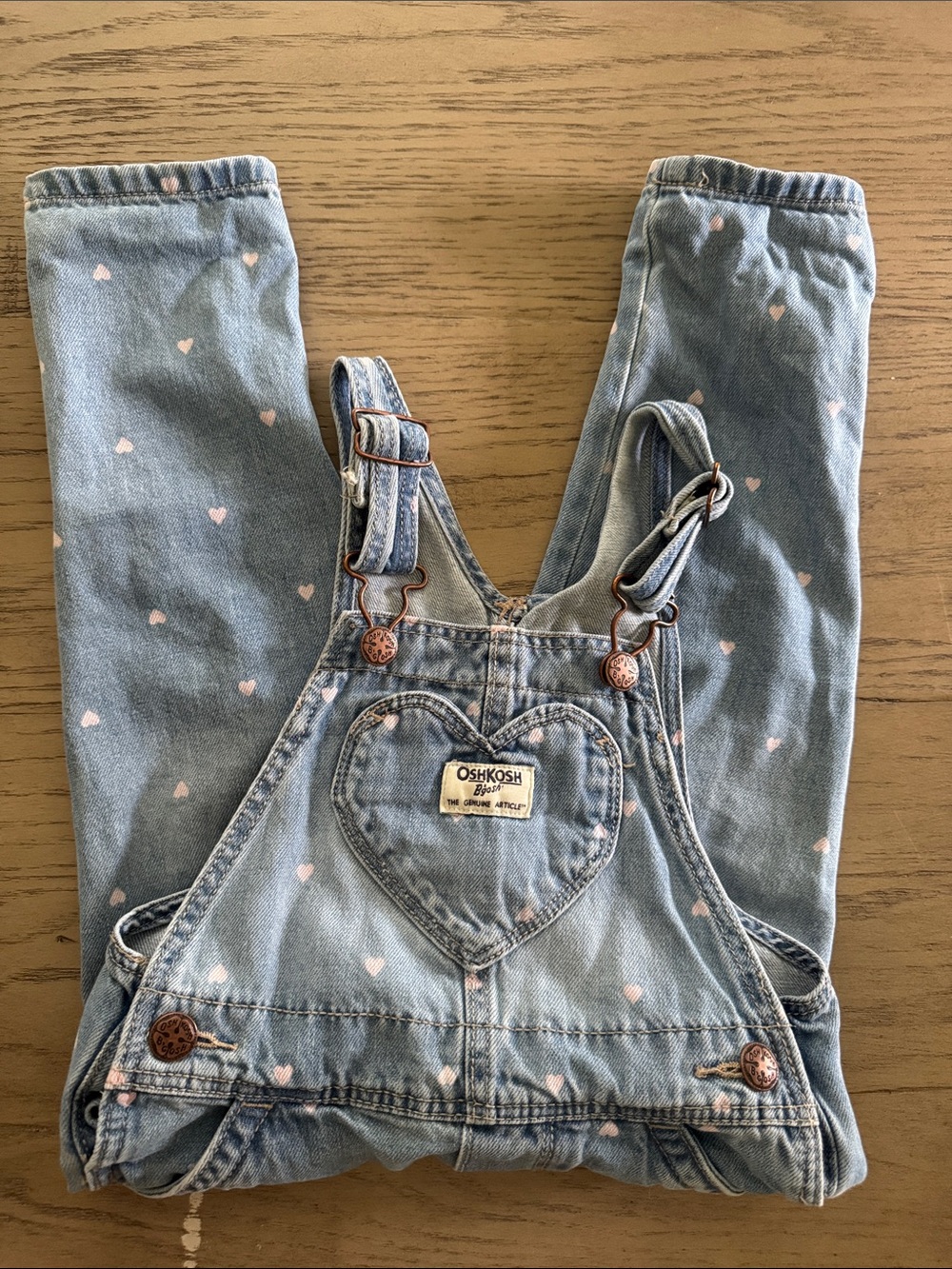 OshKosh B'gosh Light Blue Denim Overalls with Pink Heart Print